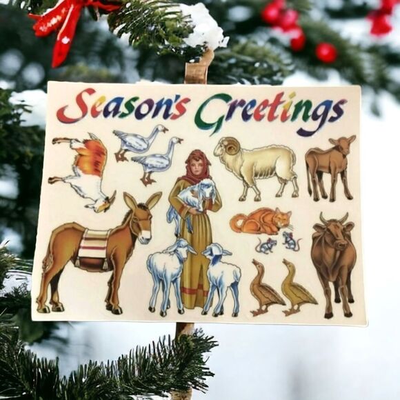 Nativity Window Decals Clings Vintage Reusable NEW Peel Stick Seasons Greetings. - Picture 5 of 5